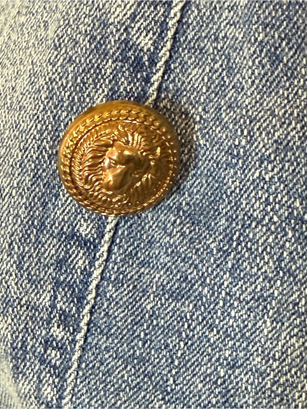 Adam & Amber Denim Blazer Jean Jacket Gold Buttons Double Breasted Size Small - Picture 11 of 11
